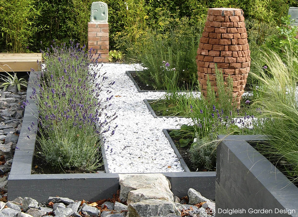lavender, stone chip footpath, herb garden